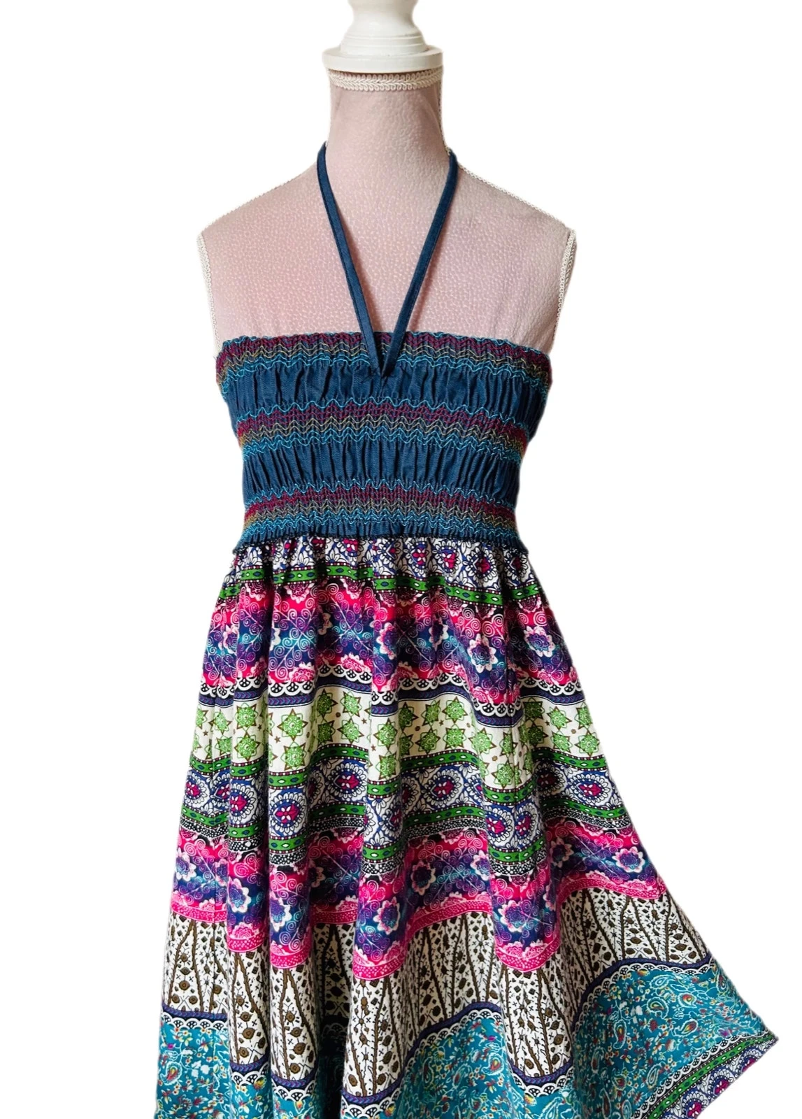 🩵🌿Jupe robe 2-in-1 Boheemse Ambachtelijke Vintage Folk Handgemaakte Etnische Hippy Rok Jurk 36/38🌿💜 – photo 6